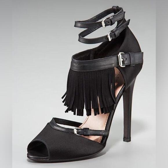 Giambattista Valli Revolve Leather Suede Fringe Ankle Strap Heels 6.5 Mobwife - Picture 1 of 15